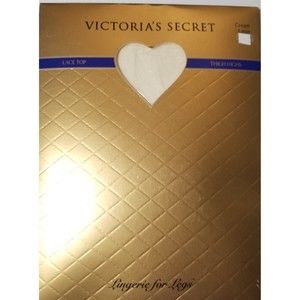 Vtg Victoria's Secret Lingerie For Legs Lace Top Thigh Highs Sz Large White